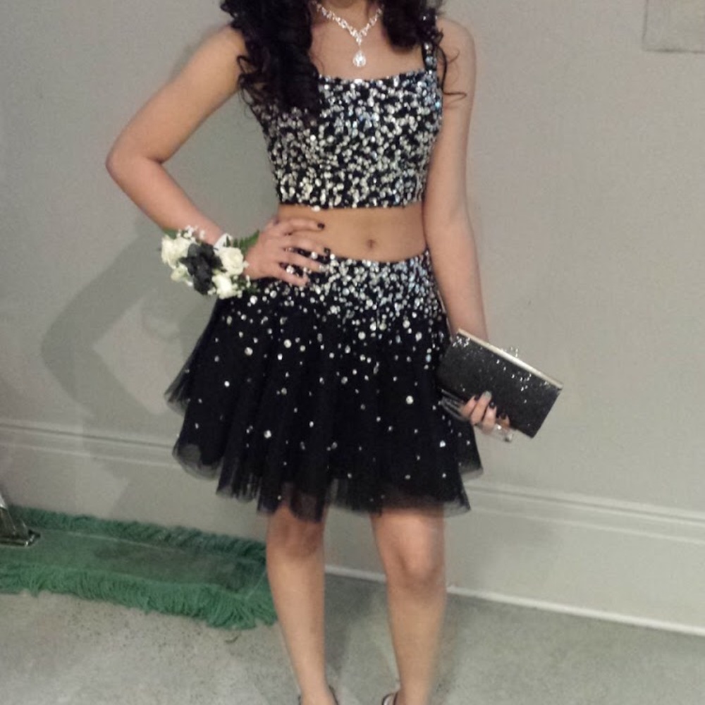 Mori Lee 2 piece Black Rhinestone Prom Dress